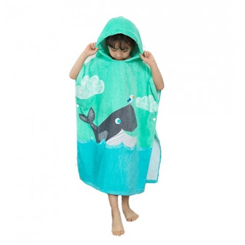 2Kids เสื้อคลุมผ้าขนหนู คลุมว่ายน้ำ สำหรับเด็กสูง 110-140 ซม., ลาย: ปลาวาฬ