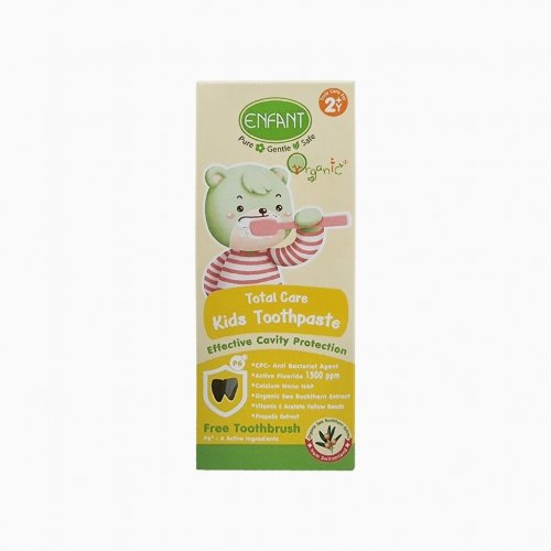 Enfant ENFANT (อองฟองต์) ORGANIC PLUS TOTAL CARE ยาสีฟันเด็ก กลิ่นแอปเปิ้ล กีวี่ มิ้นท์ สำหรับเด็ก2ปีขึ้นไป แถมแปรงสีฟันในกล่อง